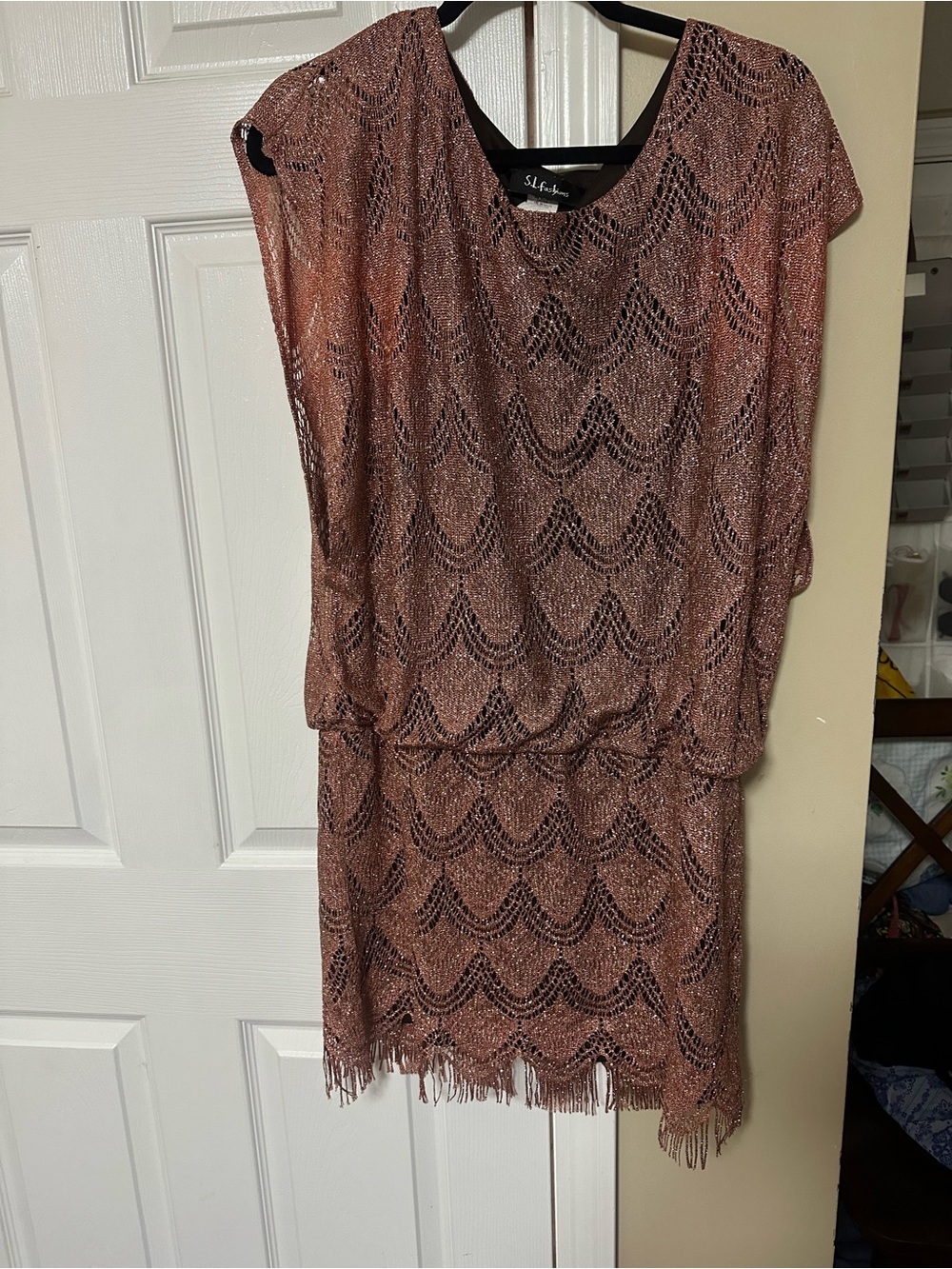 SL Fashions Rose Gold Fringe Mini Dress